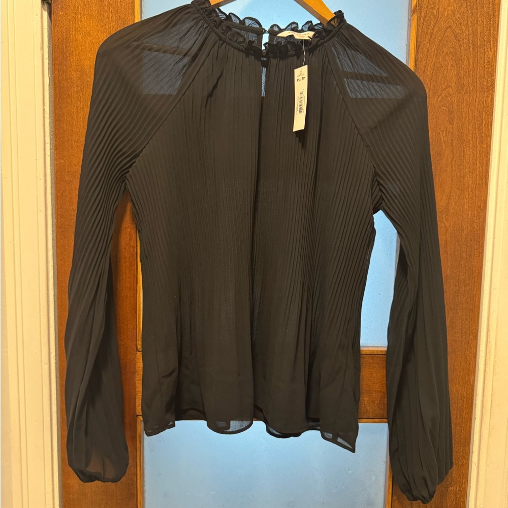 Joe Fresh Black Ruffled Sheer Blouse